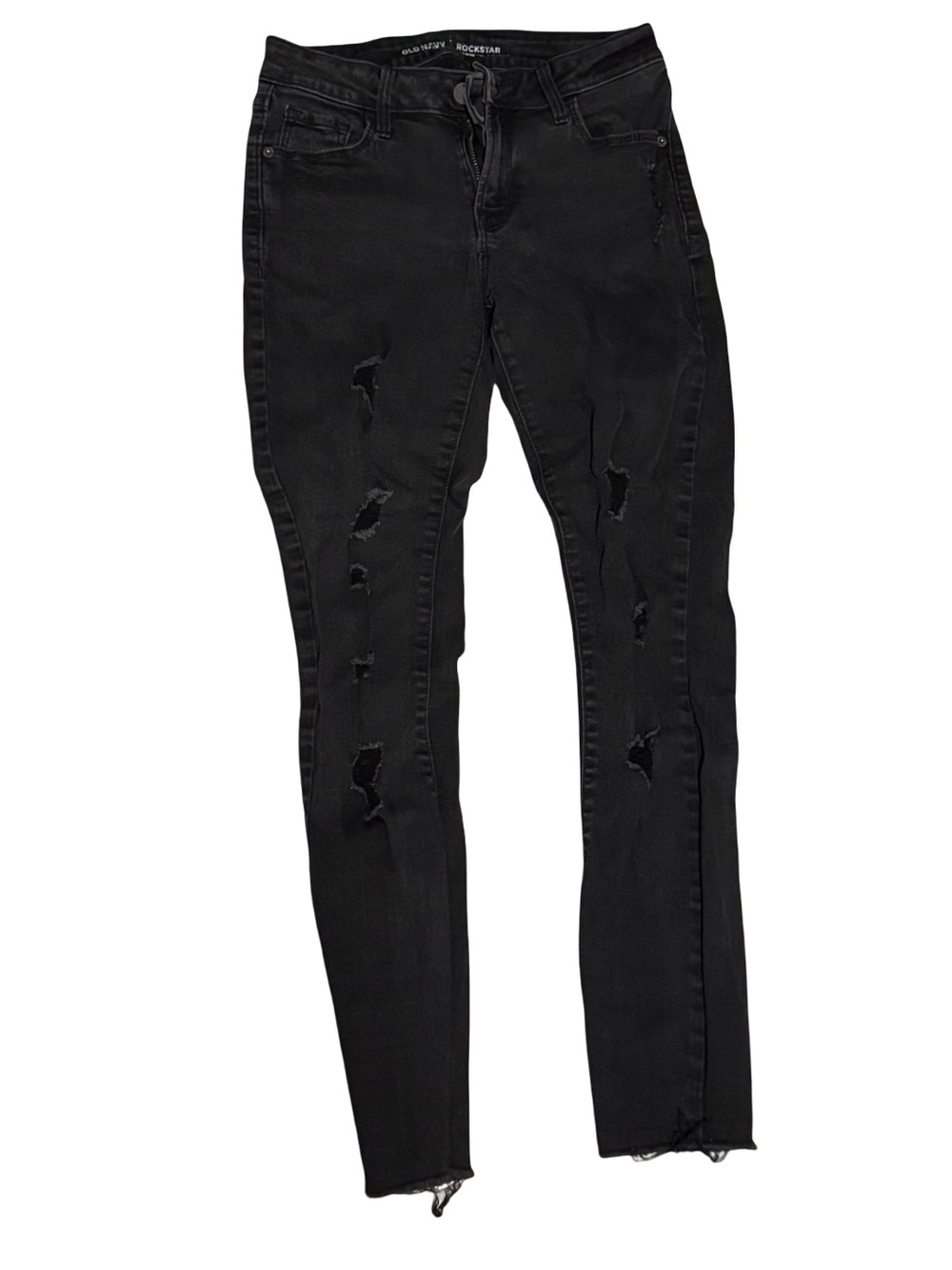Old Navy Rockstar Mid Rise Skinny Jeans Black Distressed